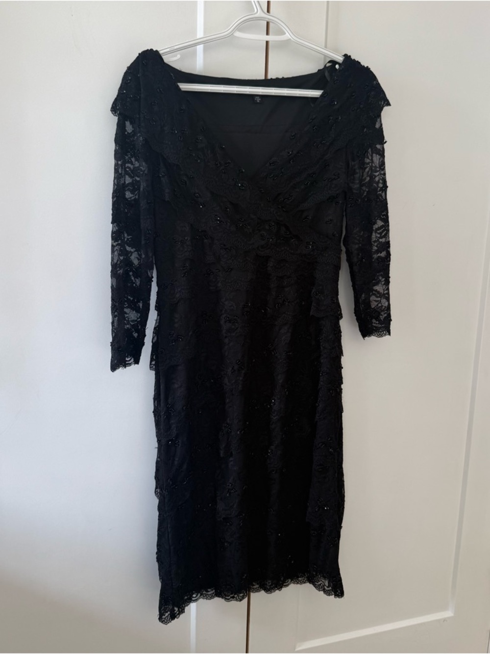 MARINA Black Lace Long Sleeve V-Neck Dress